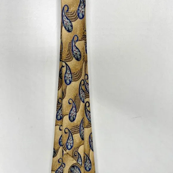 Bill Blass Black Label Men’s Tie Necktie 4” Silk Gold & Blue Paisley - Picture 7 of 10